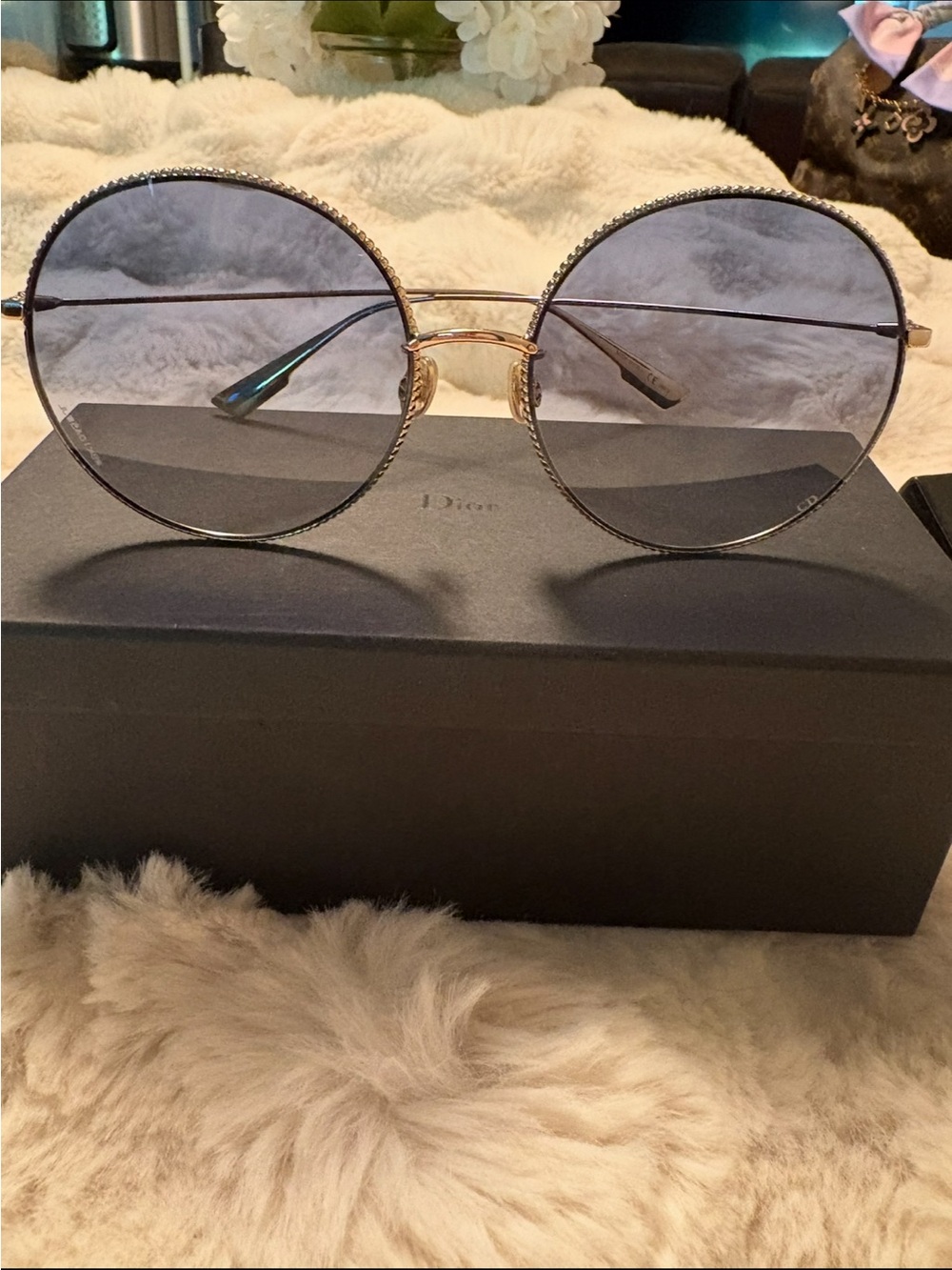 Dior Round Gold Frame Sunglasses with Black Lenses